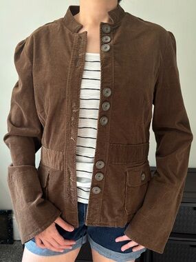 Y2K Brown Preppy Corduroy Renaissance Bell Sleeve Boho Jacket - Size Medium